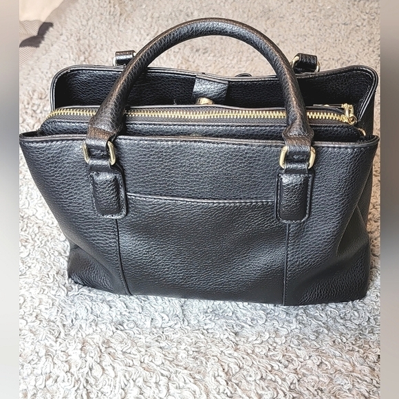 Anne Klein Black Leather Triple Compartment Handbag - Picture 2 of 6